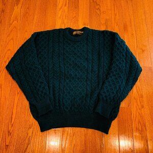 Country Knitwear Irish Wool Sweater Cable Knit Large Green Made In Ireland